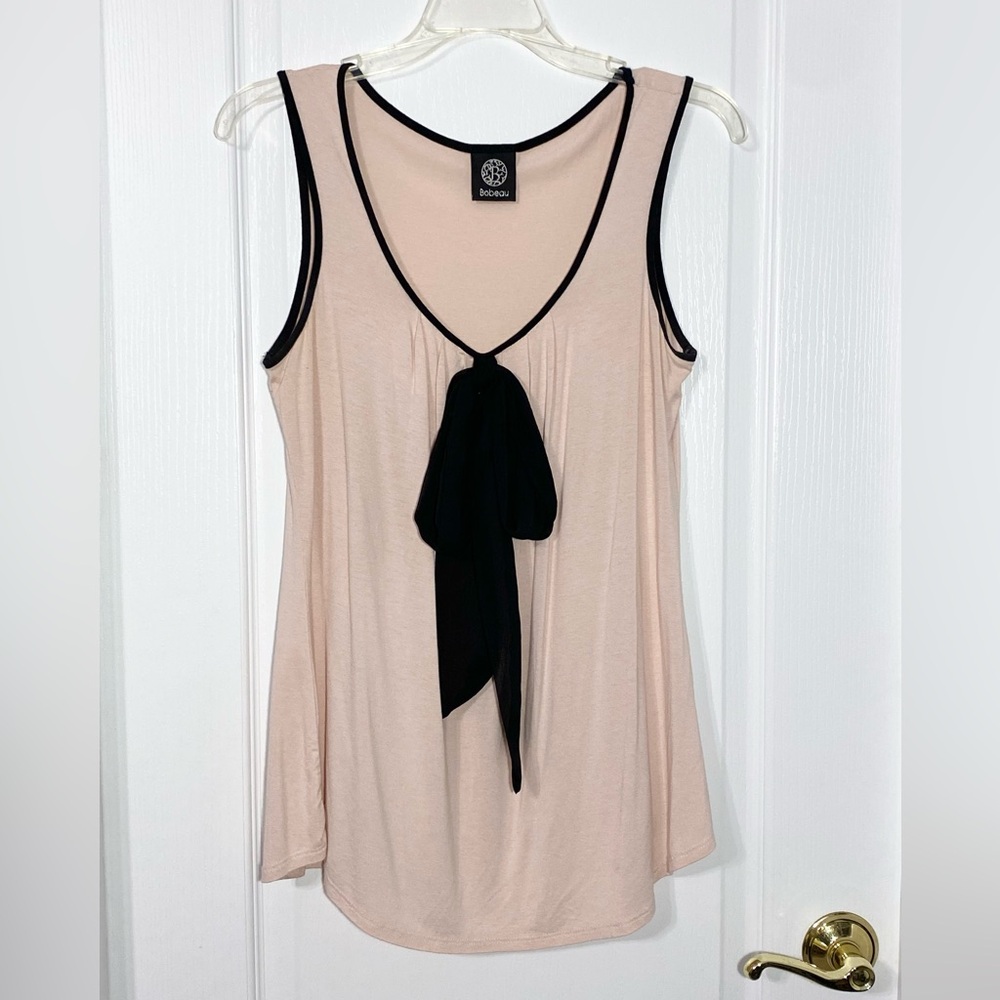 Y2K Bobeau USA MADE Bow Front Sleeveless Knit Blouse Pink Black Medium